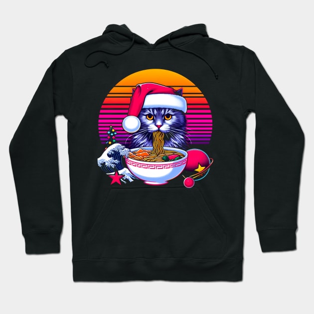 CHRISTMAS CAT EATING RAMEN WAVE JAPANESE Hoodie by athirdcreatives